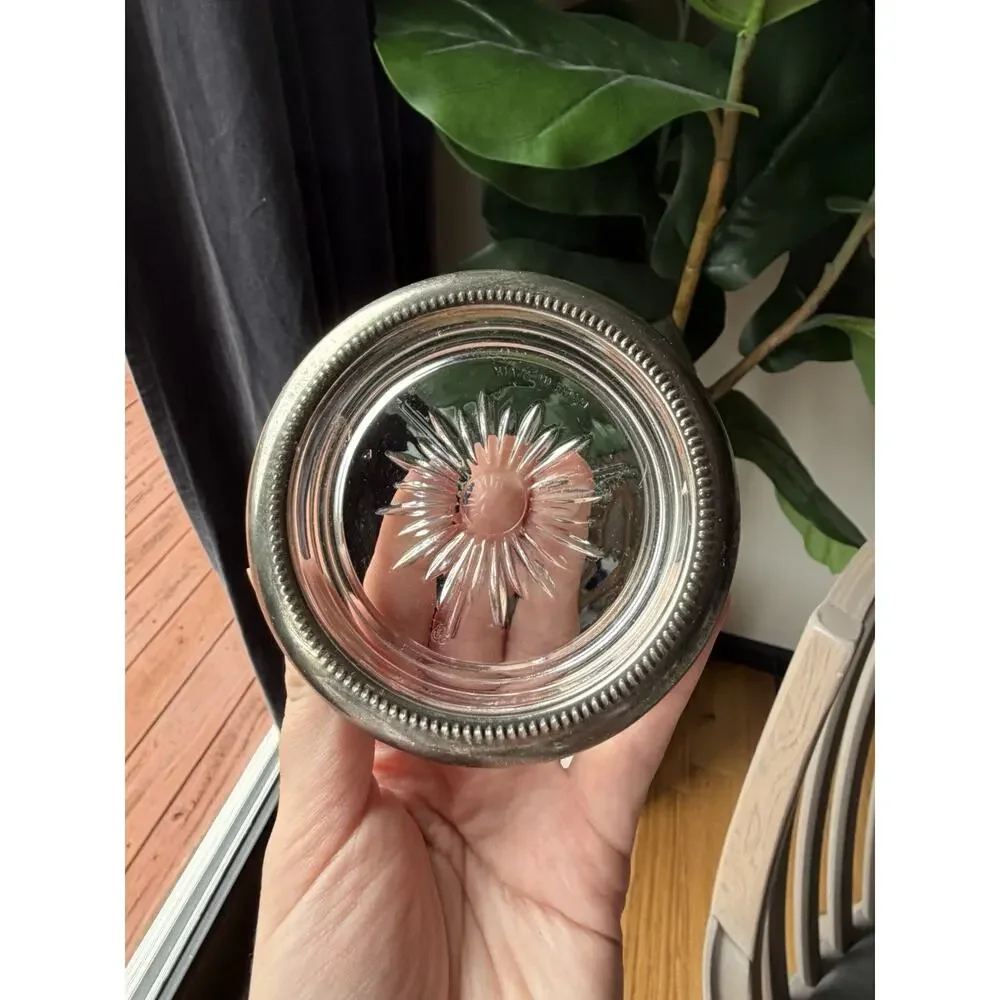 Set of 5 Leonard Silver Plated Glass Coaster Starburst Pattern Round Stackable